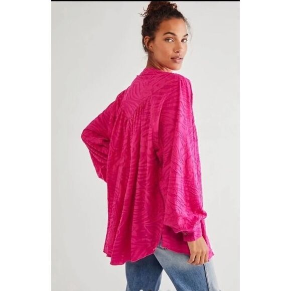 NEW Free People Can't Stop Dreaming Flowy Blouse Tunic Pink m - Picture 3 of 8
